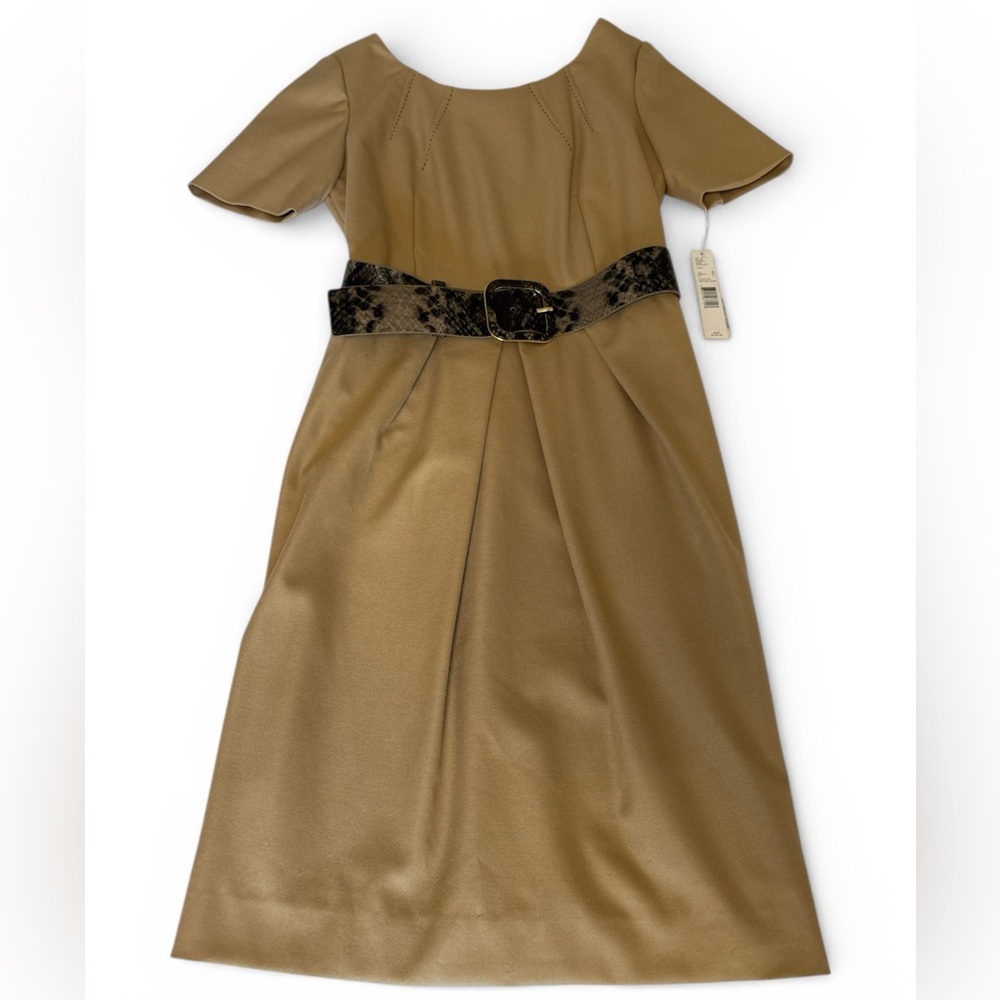 ANTONIO MELANI Camel Midi Dress with Black Snake-Print Belt